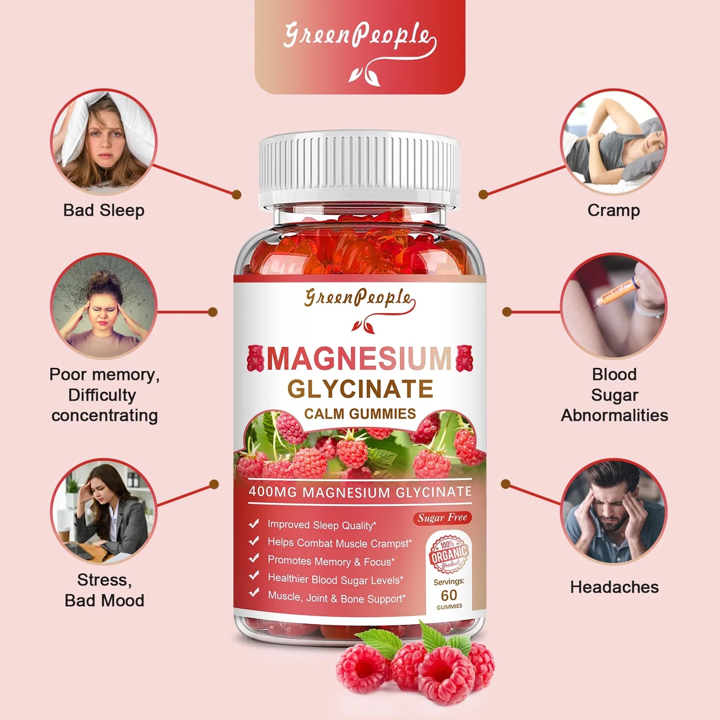 Magnesium Gummies 400Mg - 120 Ct (2 Pack) | Magnesium Glycinate Supplements for Relaxation, Stress Relief, and Sleep for Adults