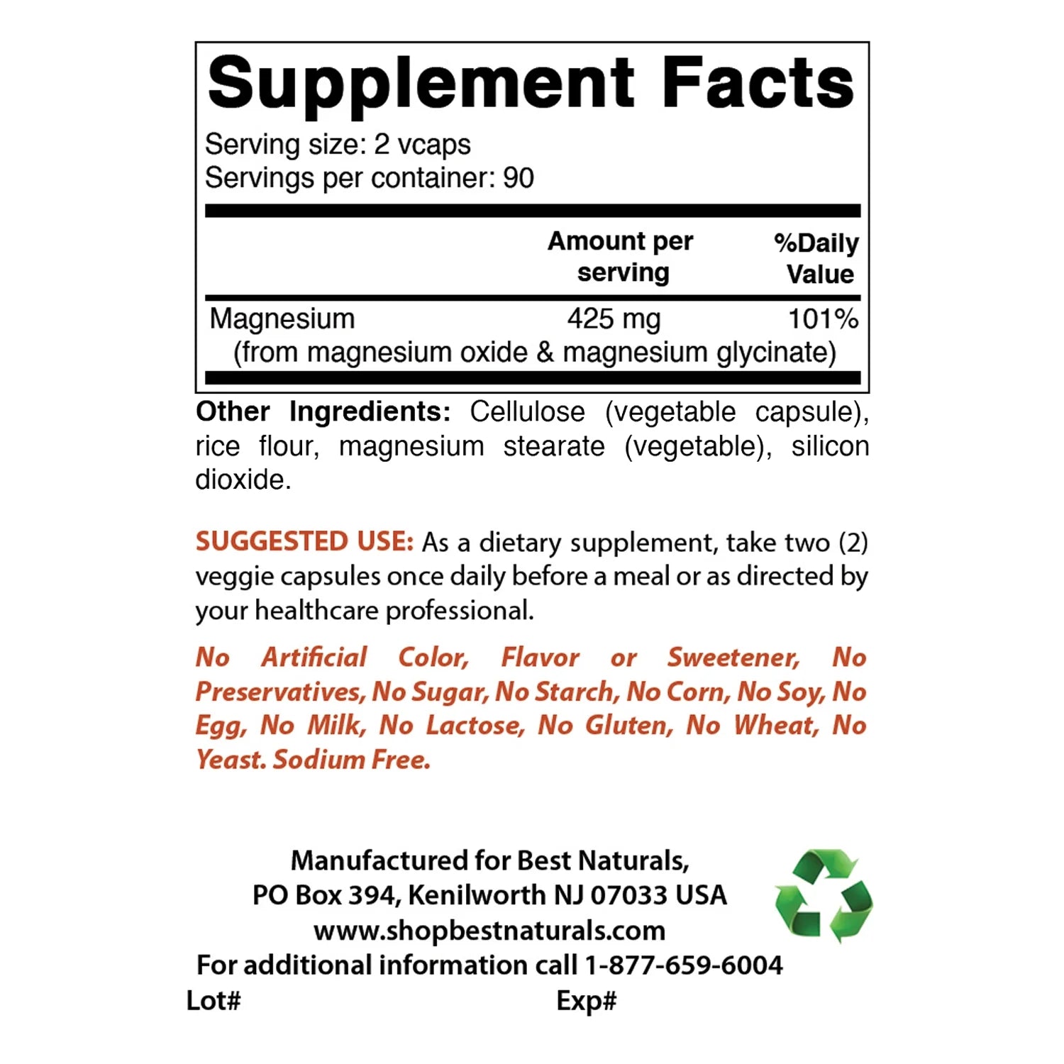 3 Pack  Magnesium Glycinate 425 Mg 180 Vegetarian Capsules | High Absorption Magnesium Glycinate & Magnesium Oxide Chelated, Non-Gmo, Gluten Free Muscle Relax