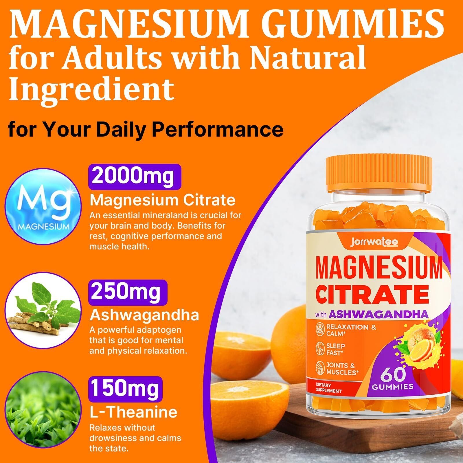 Magnesium Citrate Gummies 2000Mg - Magnesium Citrate + Ashwagandha & L-Theani...