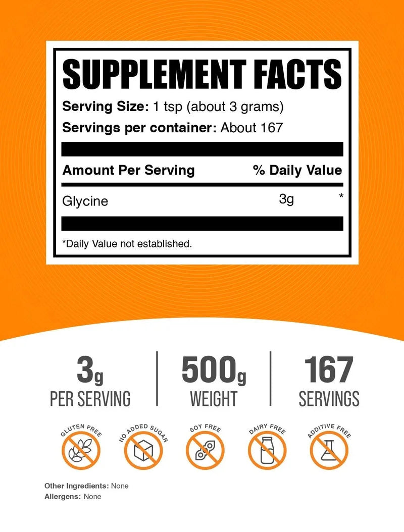 Bulksupplements Glycine Powder, 3G per Serving - 250 Grams (8.8 Oz) - 83 Servings