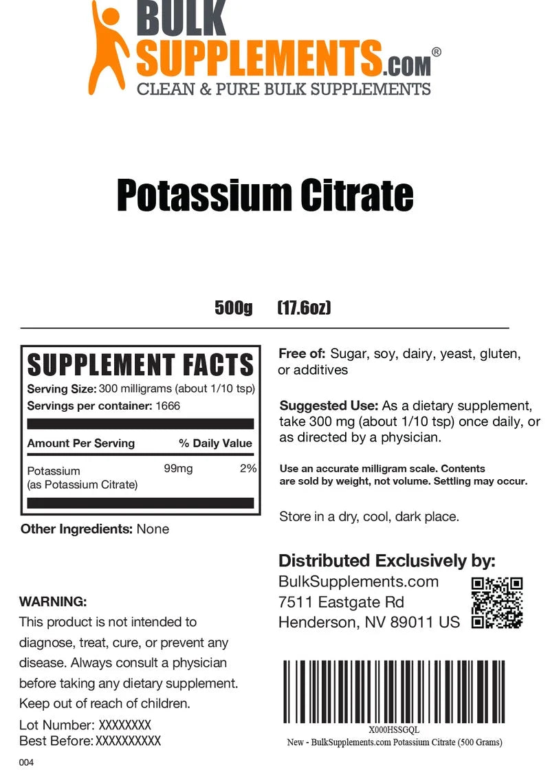 Bulksupplements Potassium Citrate Powder -Gluten Free, 300Mg per Serving, 100G (3.5 Oz)