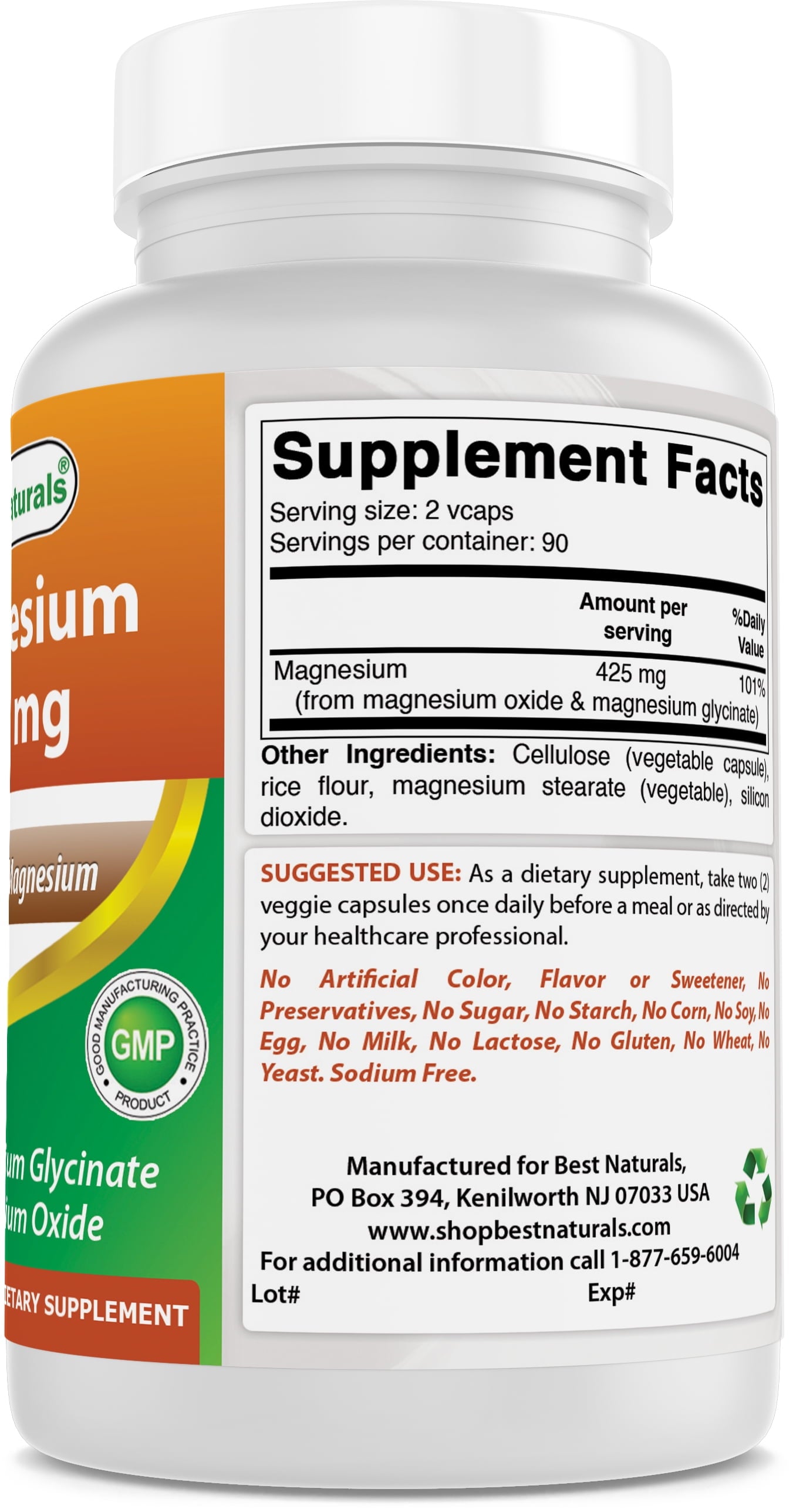 3 Pack  Magnesium Glycinate 425 Mg 180 Vegetarian Capsules | High Absorption Magnesium Glycinate & Magnesium Oxide Chelated, Non-Gmo, Gluten Free Muscle Relax