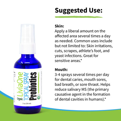 Topical Organic Probiotics Spray - the Clear Choice - 12 Strains of Organic Probiotics Work to Protect the Skin Stay Balanced, Calmer and Resistance to Aging. (2 Oz)