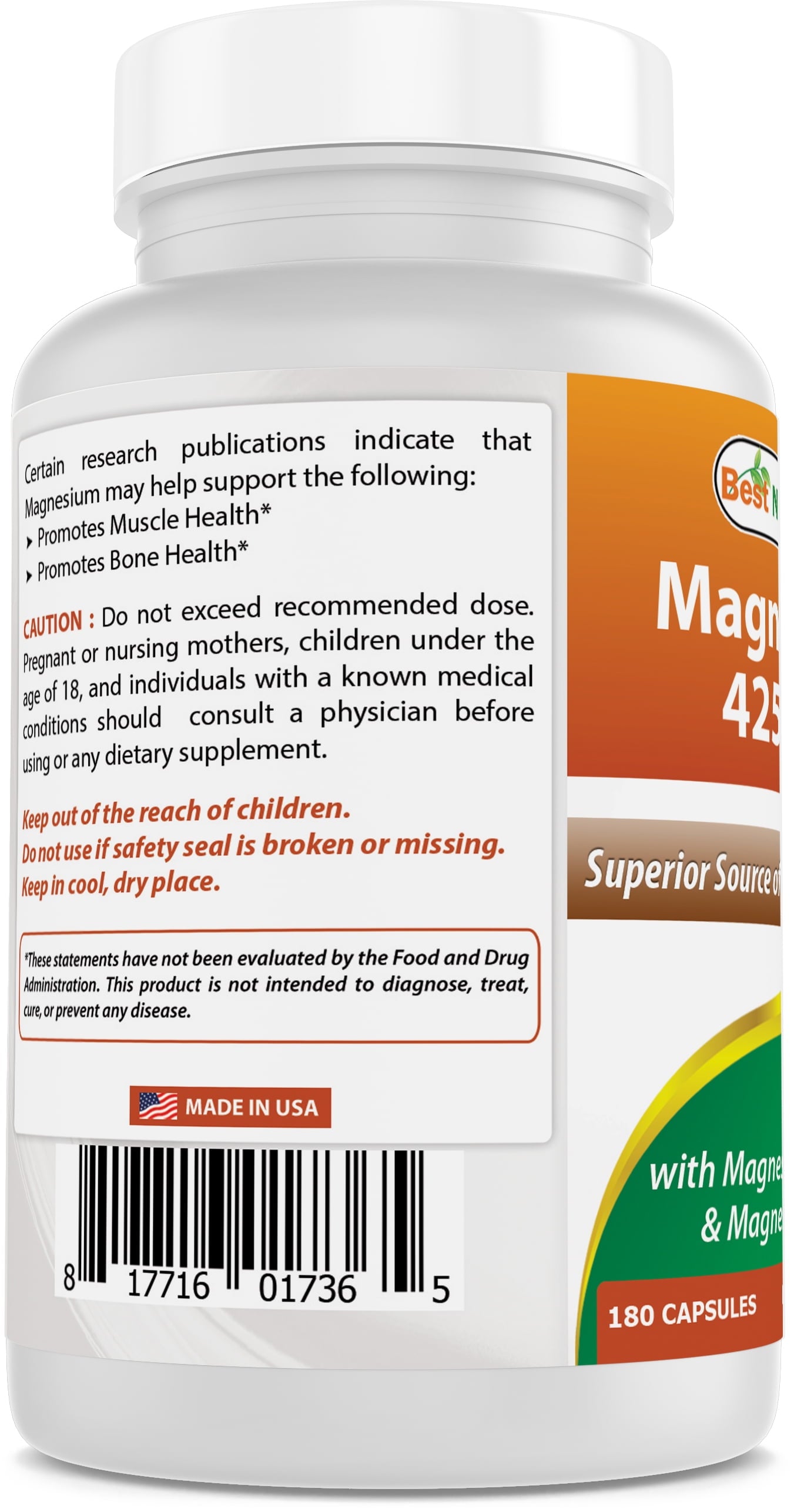 3 Pack  Magnesium Glycinate 425 Mg 180 Vegetarian Capsules | High Absorption Magnesium Glycinate & Magnesium Oxide Chelated, Non-Gmo, Gluten Free Muscle Relax