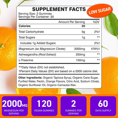 Magnesium Citrate Gummies 2000Mg - Magnesium Citrate + Ashwagandha & L-Theani...