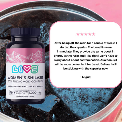 Shilajit Capsules for Women – Fulvic Acid Complex, 1,000Mg Pure Shilajit Extract, Energy, Hormonal Balance, 90 Capsules