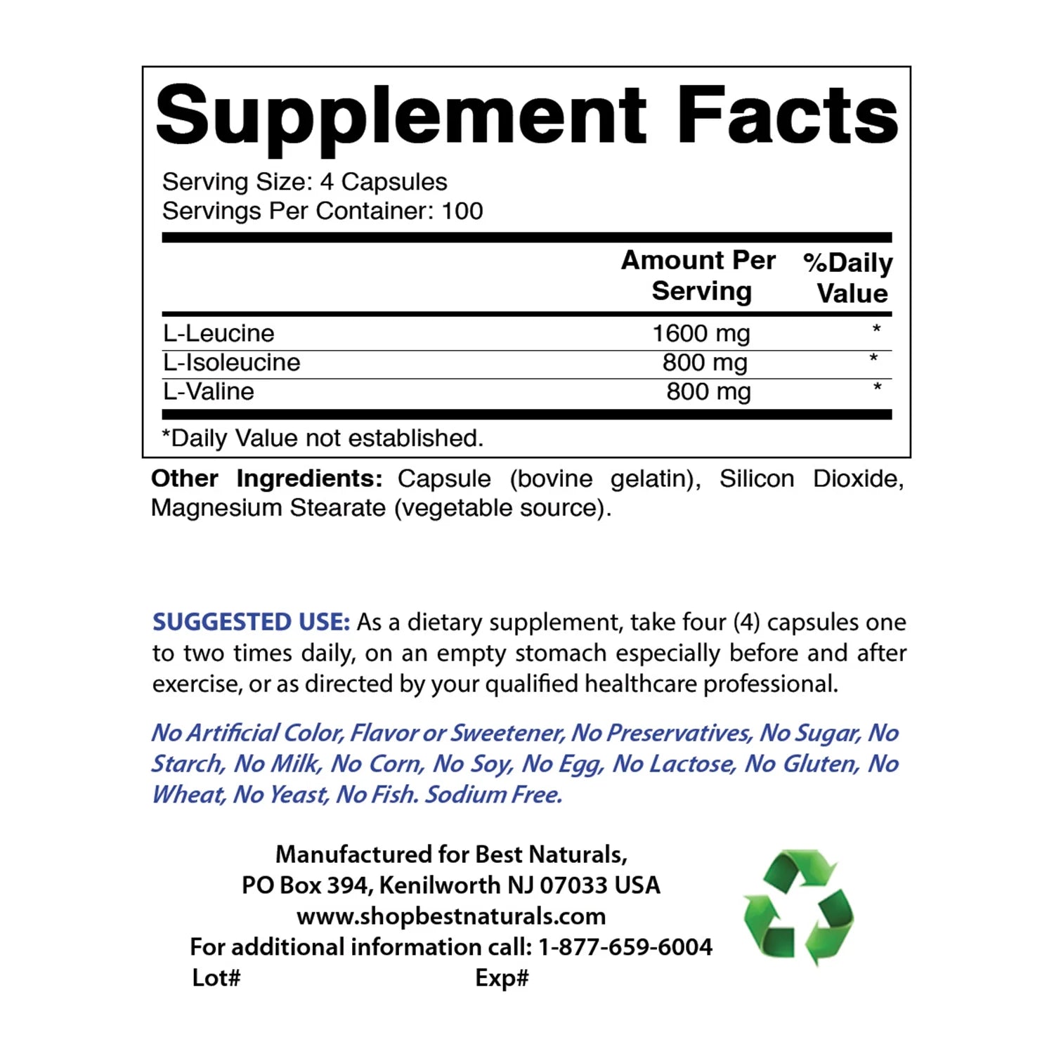 2 Pack  BCAA Branch Chain Amino Acid, 3200Mg per Serving, 400 Capsules